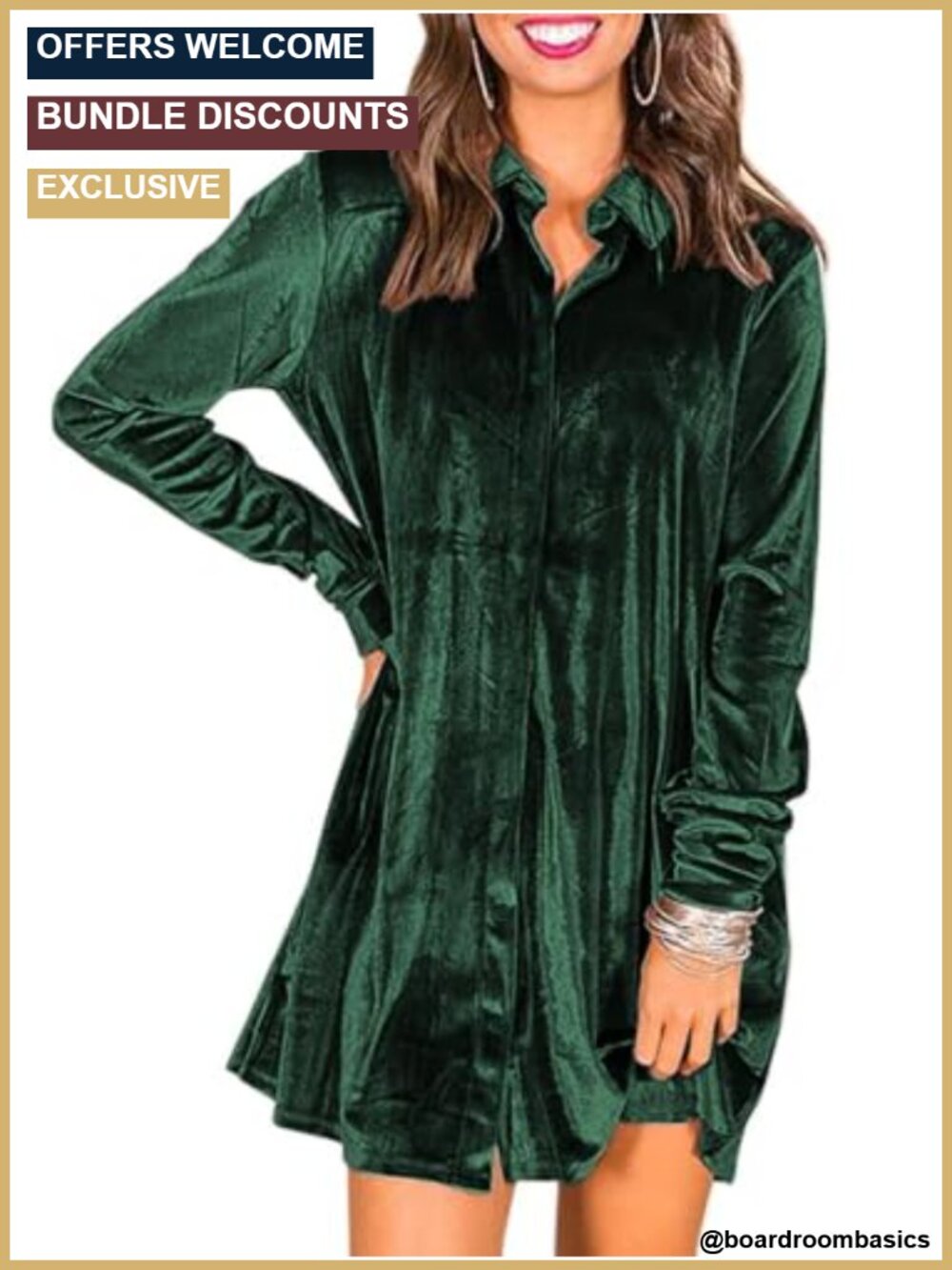 Velvet Button Down Shirt Dress Long Sleeve A-Line Mini Dress